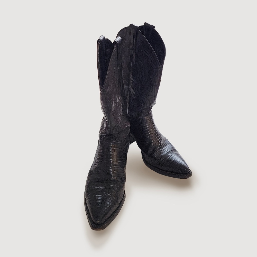 Justin Ladies Leather Black Cowboy Boots, Style 1830, Classic, Size 7 B